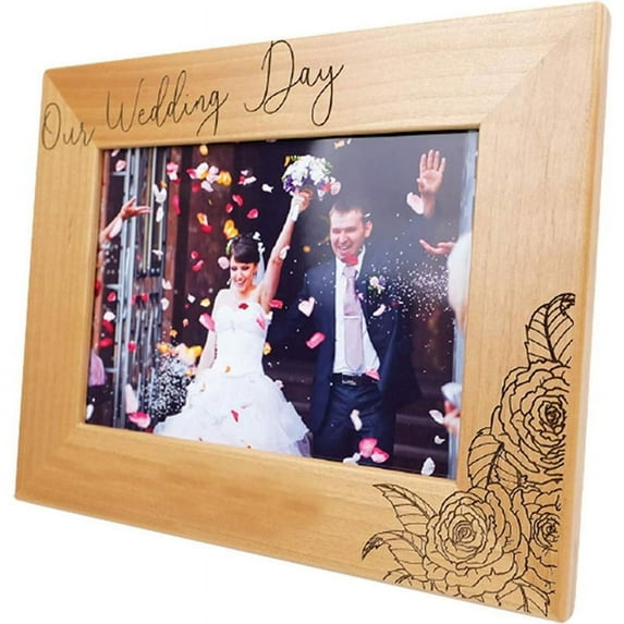 PRINT SUPREMACY Our Wedding Day Wood Picture Frame, Anniversary Newly Engaged Just Married, Wedding Picture Frame, Bridal Shower Wedding Day Newlywed (4x6 Horizontal)