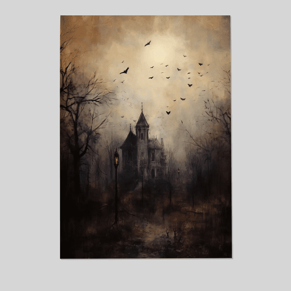 PRINTABLE Haunted House Wall Art | Gothic Victorian Mansion Print – Dark Spooky Forest | Moody Halloween Home Decor | Rustic Wall Art Full Size 24''x36'' The Golden Shop
