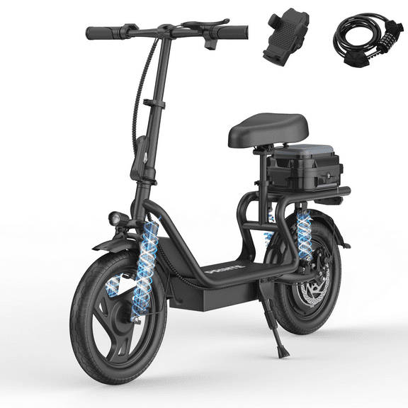 PRINTE N30S 500W Electric Scooter with Adjustable Seat for Adult, 14 inch Commuter Electric Scooter with Removable Back Seat Box with Keys and Adjustable Handlebar to 27 Miles 22MPH