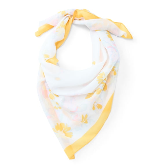 Time and Tru Women's Floral Print Square Scarf with Sheer Lightweight Design