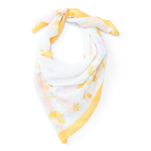 Time and Tru Women's Floral Print Square Scarf with Sheer Lightweight Design
