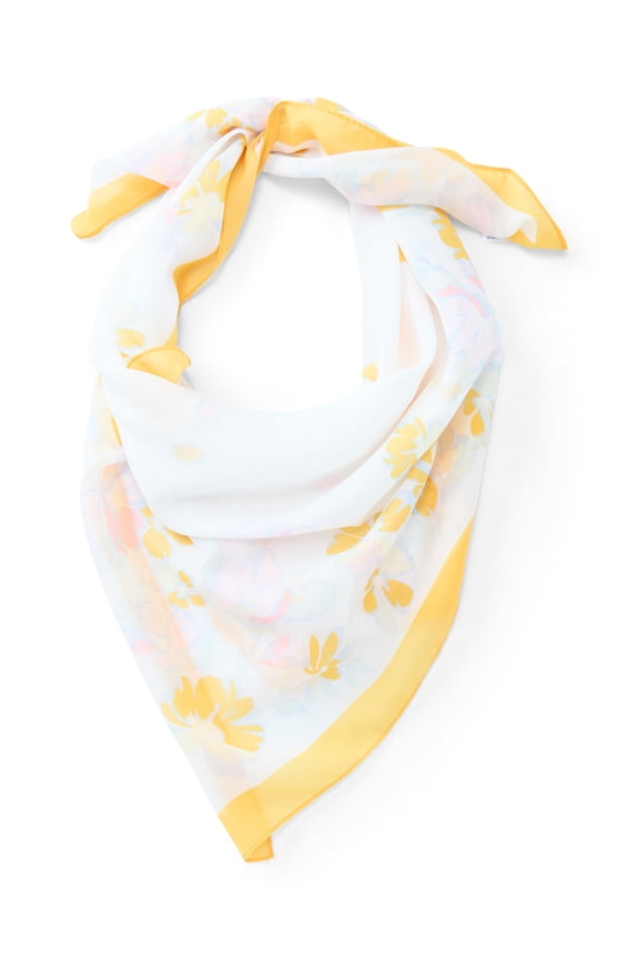 Women's Floral Print Square Scarf with Sheer Lightweight Design