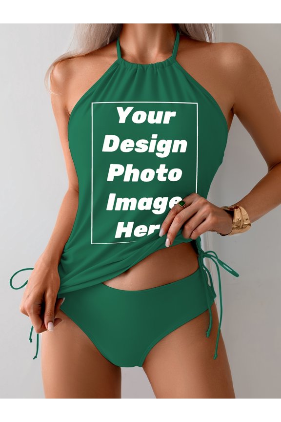 PRINTED IN USA,[[Custom Swim Suits] Two Piece Custom Swim Suits for Women | Personalized Print Tankini - Tummy Control Swimsuits - Add Your Image Photo Design Special Gift - Bathing Suit Split Set.