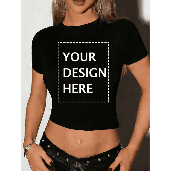 PRINTED IN USA,Custom Women'S Crop Tops Personalized Print Slim Fit Trendy Tee - Add Your Image Photo Design Special Gift - Cute Summer Scoop Neck Basic Tees Short Sleeve T Shirts For Gym Clothes.