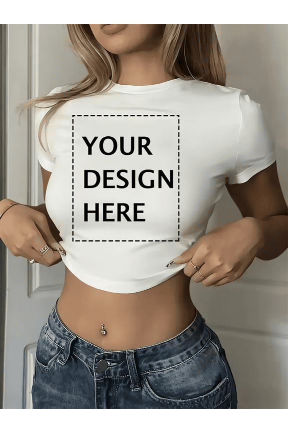 PRINTED IN USA,Custom Women'S Crop Tops Personalized Print Slim Fit Trendy Tee - Add Your Image Photo Design Special Gift - Cute Summer Scoop Neck Basic Tees Short Sleeve T Shirts For Gym Clothes.