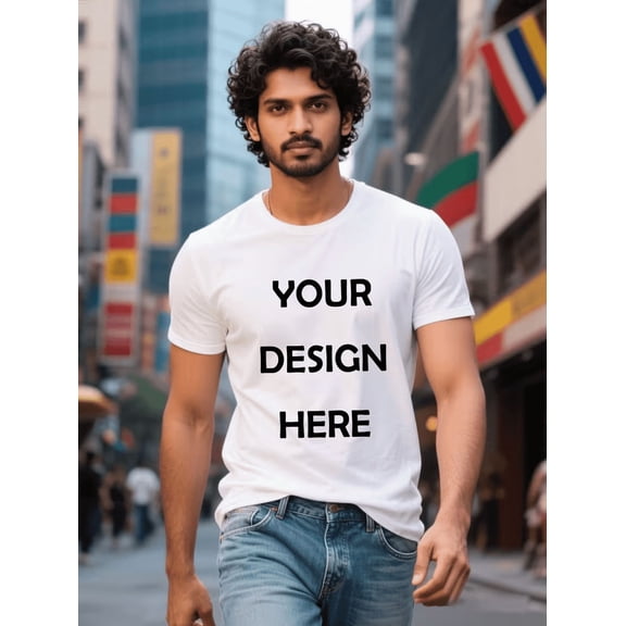 PRINTED IN USA,Customizable Men T-Shirt - Personalized Digital Print Image/Text, Geometric Pattern, Machine Washable Round Neck Short Sleeve Tee for Holidays, Weddings & Corporate Events.
