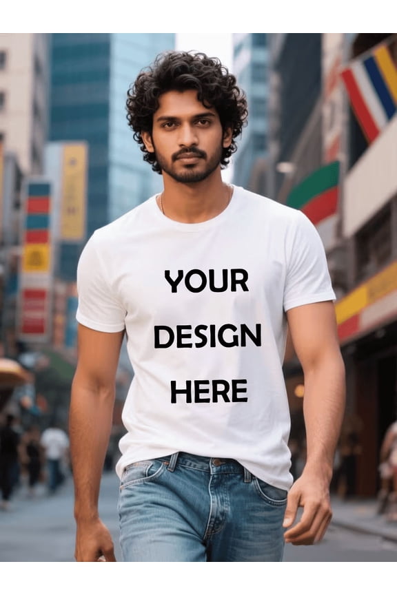 PRINTED IN USA,Customizable Men T-Shirt - Personalized Digital Print Image/Text, Geometric Pattern, Machine Washable Round Neck Short Sleeve Tee for Holidays, Weddings & Corporate Events.