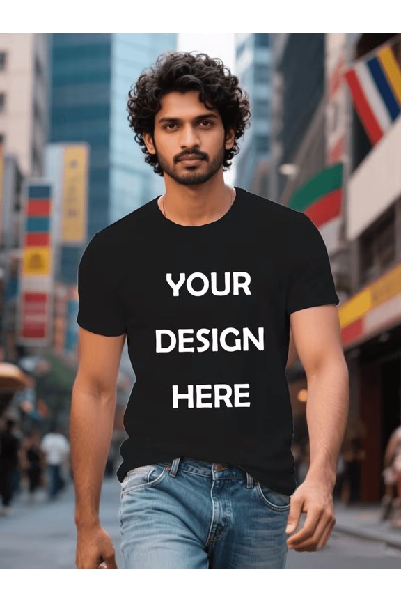PRINTED IN USA,Customizable Men T-Shirt - Personalized Digital Print Image/Text, Geometric Pattern, Machine Washable Round Neck Short Sleeve Tee for Holidays, Weddings & Corporate Events.