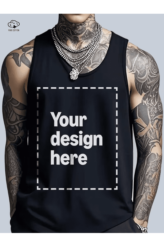 PRINTED IN USA,Men's Heavy-Duty 100% Cotton Custom Vest with Personalized Logo/Text/Design - Sleeveless Crew Neck Shirt Suitable for Promotions,Team Uniforms,Couples Events,Season Casual Wear.