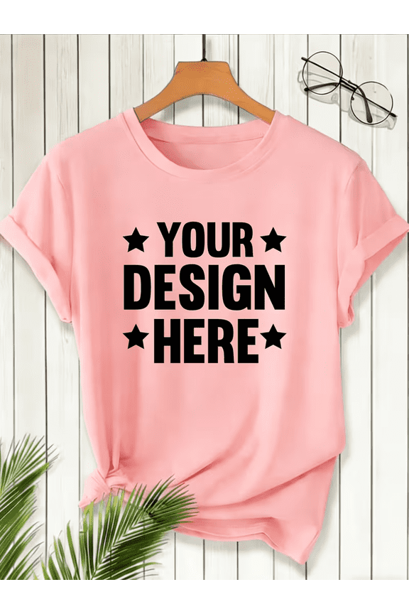 PRINTED IN USA,Women'S Custom POD Short Sleeved T-Shirt | Casual Style, Suitable for All Seasons/Summer, Geometric Pattern, Can Print Personal Pictures Or Text As Needed,Valentine'S Day Gift.