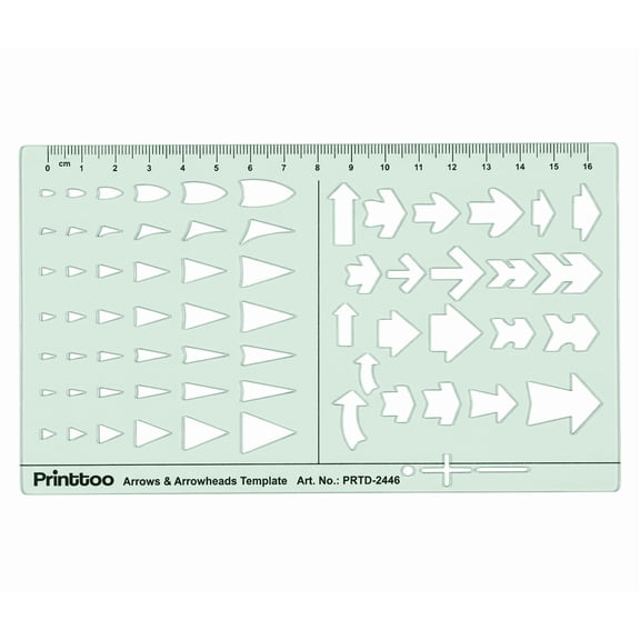 PRINTTOO 2mm Arrows & Arrowheads Template Drafting Stencil Ruler for Technical Drawing, Engineering, Architecture, Flowchart Design, Diagram Making, Measuring and Sketching Tool