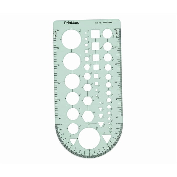 PRINTTOO 2mm Thick Geometric Shapes Template Ruler with Protractor for Drawing Drafting Measuring Geometry Circles, Hexagons, Triangles, Stencil Tool for Students, Engineers, Designers and Office Use