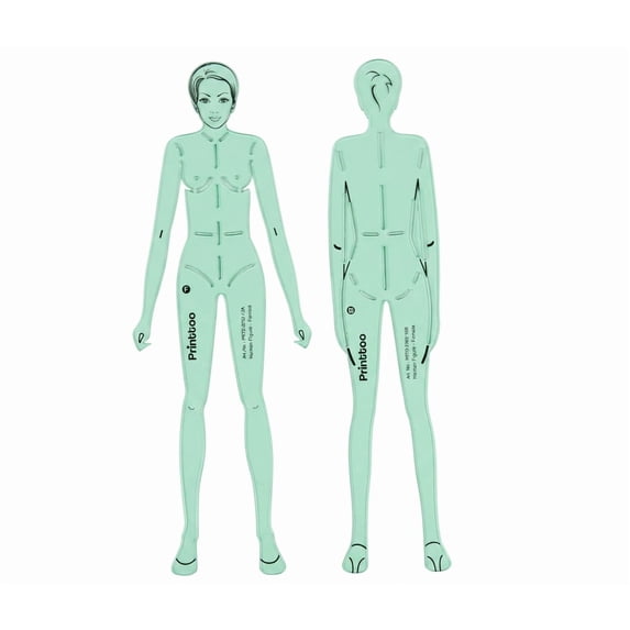 Female Layout PRINTTOO Female Human Figure Template Set of 2 Front and Back View ...