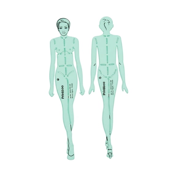 PRINTTOO Female Human Figure Template Set of 2 Front and Back View Stencil for Fashion Illustration, Figure Drawing, Garment Design, Proportion Sketching, Layout Drafting Tool for Students Designers