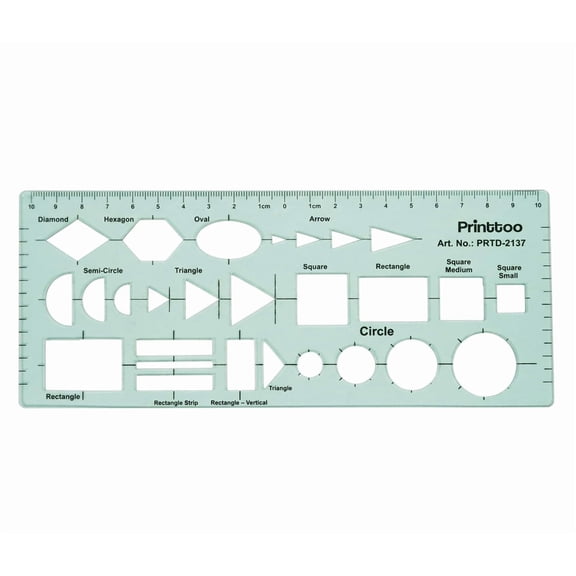 PRINTTOO Geometric Shapes Drafting Template Ruler for Circle Triangle Square Rectangle Hexagon Oval Diamond and Arrow Drawing Stencil Measuring Tool for Geometry Design School Office Engineering