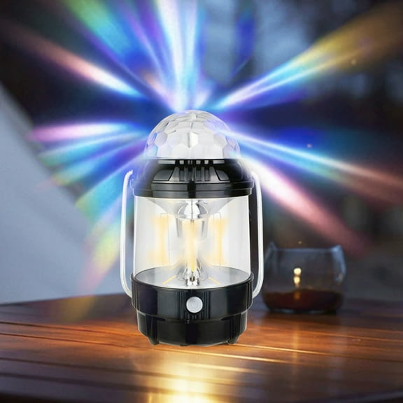 PRINxy Camping Lantern Tungsten Lamp Multifunctional Projection Light Rotating RGB Colour Light Hand Lantern Large Capacity Battery Two Kinds Of Light Patterns Black