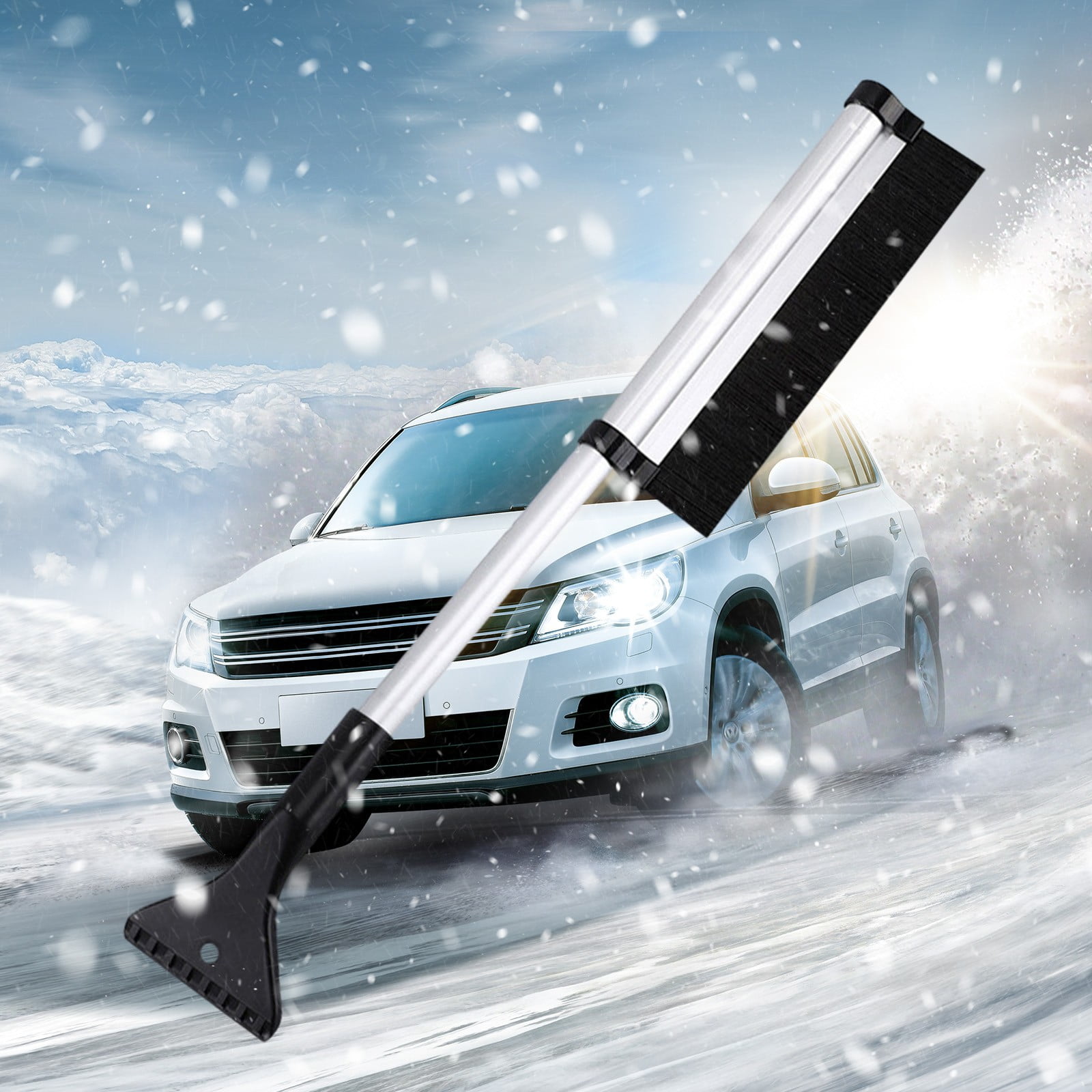 PRINxy Car Aluminum Retractable Snow Shovel Car Multifunctional Snow Scraper Car Cleaning Tools