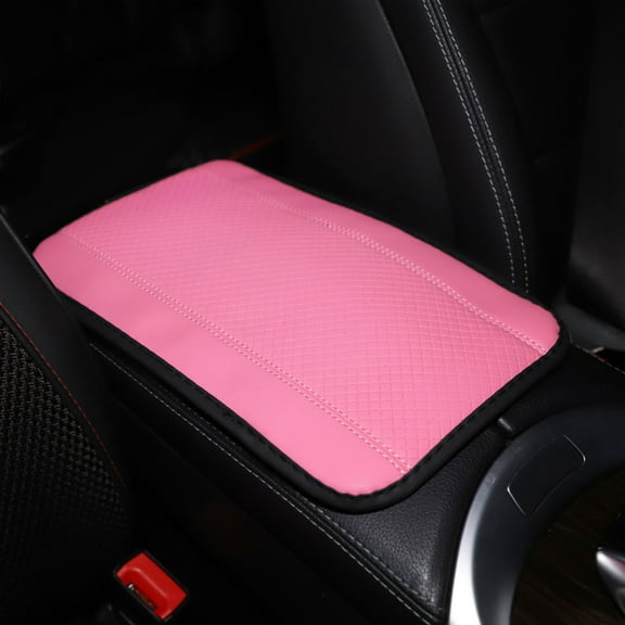 PRINxy Car Armrest Storage Box Mat, Fiber Leather Car Center Console Cover, Car Armrest Seat Box Cover Accessories Interior Protection for Most Vehicle, SUV, Car Pink