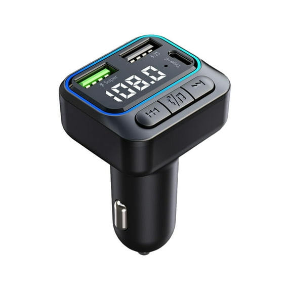 PRINxy Car Mp3 Player LED Atmosphere Light QC3 0 Fast Charge Hands-free Call HIFI Stereo Sound Type-c Charging Port Intelligent Protection Stable Transmission Black