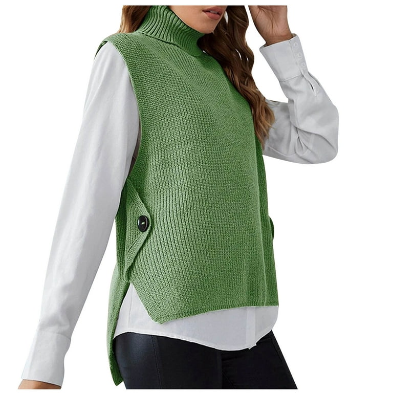 PRINxy Chaleco de cuello alto, suéter de punto, ropa exterior sin mangas  para mujer, chaleco de punto de color sólido, chaleco, top 