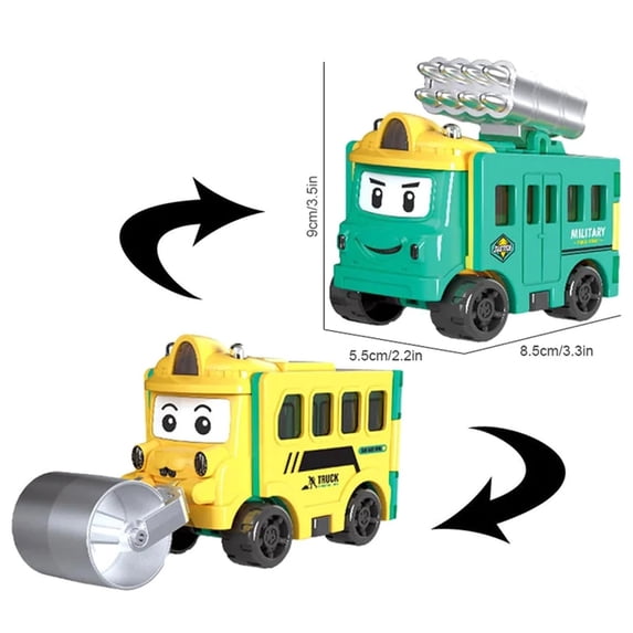 PRINxy Children's Deformation Reversing Car Double-sided Flip Engineering Car Toys Forklift Ladder Fire Truck Pull Back Car A