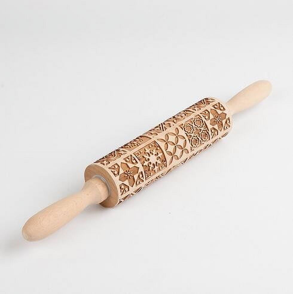 PRINxy Christmas Wooden Rolling Pin For Baking Engraved Embossing