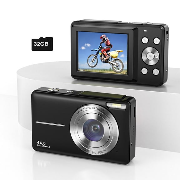 PRINxy Digital Camera,FHD 1080P Kids Camera 44MP Point And Shooting Digital Cameras With 32GB Card,16X Zoom,Compact Small Camera For Kids Boys Girls Black