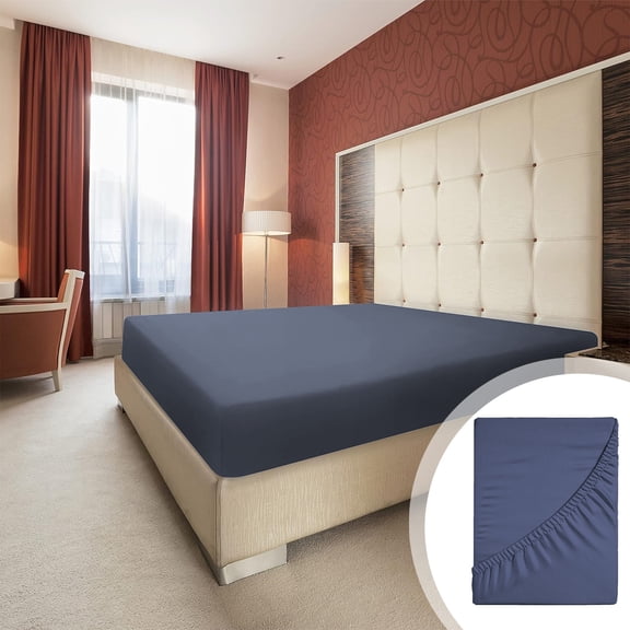 PRINxy Double Bed Fitted Sheet Single Piece Non-Slip Fixed Bed Cover All-Inclusive Mattress Protection Bed Cover Soft Fiber Suitable for Sleeping Naked Navy