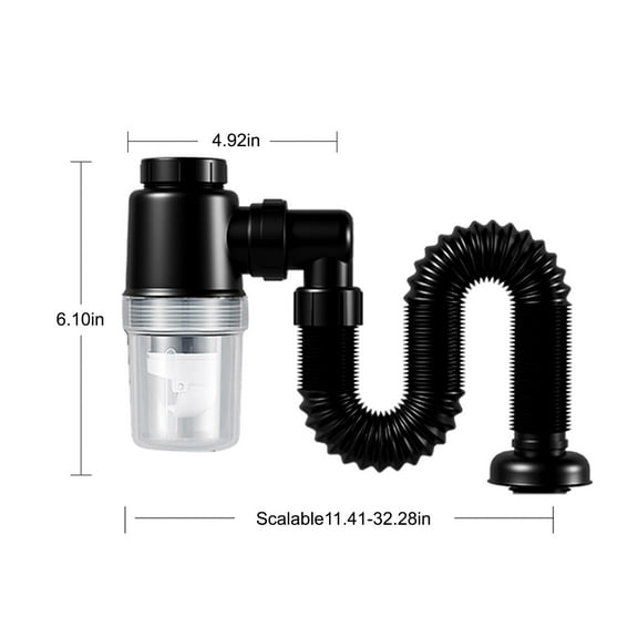 PRINxy Drain Pipe,Bathroom-Sink-Drainage-Kit,Bathroom Sink Expansion Pipe,Washbasin Extension Pipe,Down Pipe Trap Pipe for Kitchen Bathroom,Restroom Black