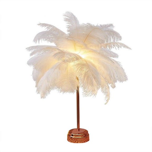 PRINxy Feather Table Lamp Bedside Lamp Night Light Battery Operated LED Table Lamp For Bedroom Living Room Party Wedding Centerpiece Christmas Valentine's Day Decor,White,