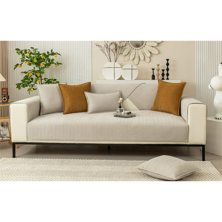 PRINxy Funny Fuzzy Couch Cover,Non Slip Couch Cover,Herringbone Chenille  Fabric Furniture Protector Sofa Cover,Handwoven Non-Slip Couch Cover Beige