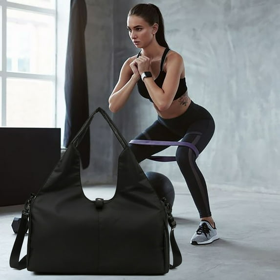 PRINxy Gym Bag Women's Sports Fitness Hand Luggage Large Capacity Storage Travel Bag with Shoe Compartment Yoga Mat Bag with Wet Pocket and Water Bottle Holder Weekender Bag with Strap Black