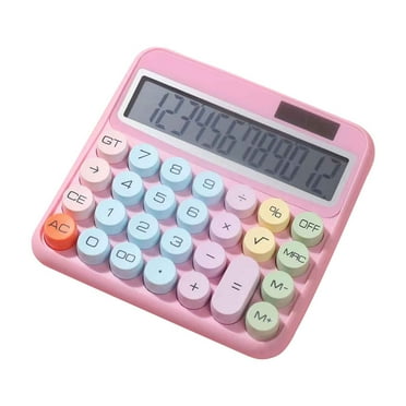 PRINxy Mechanical Calculator,Cute Calculator 12 Digit Display Calculator For Daily And Basic Office,Vintage Typewriter Style Solar Powered Battery Powered Calculator,Pink,