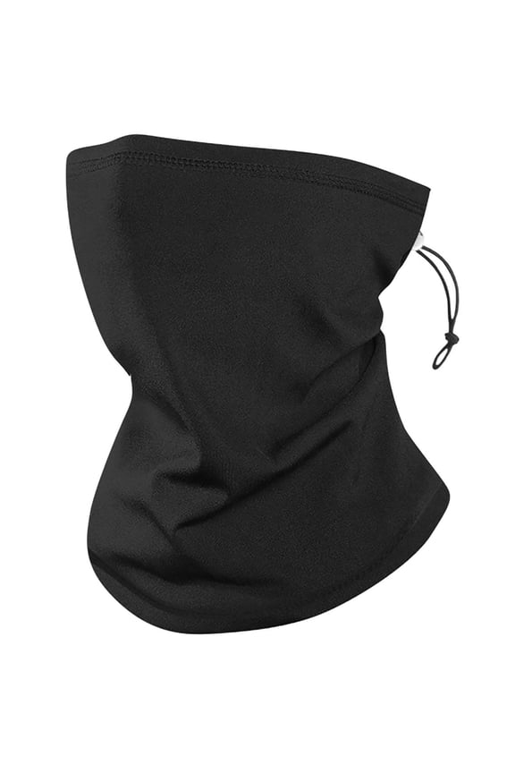 Men’s Adjustable Drawstring Neck Gaiter Stretch Breath Fabric Wind Resistant Multi Functional Face Cover for Motorcycle Rides Black