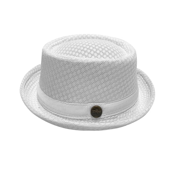 PRINxy Men's Breathable Mesh Flat Top Fedora Hat, Lightweight UV Protection Sun Hat for Summer Beach Outdoor Casual Daily Wear White