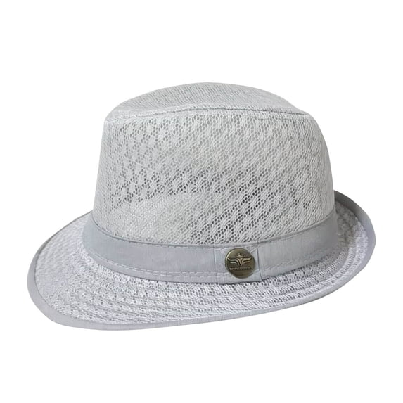 PRINxy Men's Breathable Mesh Trilby Fedora Sun Hat, Lightweight UV Protective Cap for Summer Beach Outdoor Travel Casual Wear Gray