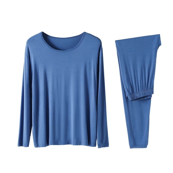 PRINxy Men's Comfy Modal Pajama Sets Lightweight Loungewear Sleepwear Sets Long Sleeve Tops and Elastic Waist Pants 2 Piece Outfits Blue XL