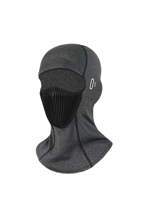 Men’s Lightweight Stretch Balaclava Vertical Rib Breath Nose Panel Earphone Slot Wind Resistant Head Cover for Snowboarding & Bike Rides Gray