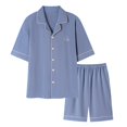 thumbnail image 1 of PRINxy Men's Pajamas Sets Short Sleeve Lapel Shirt and Elastic Waist Shorts Sofy Comfy Sleepwear Set Solid Button Down Loungewear Sets Blue XL, 1 of 2