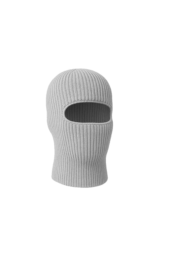 Men's Ribbed Knit Warm Balaclava Hat, One-Piece Neck Gaiter Windproof Cold Weather Cap for Skiing Cycling Outdoor Gray