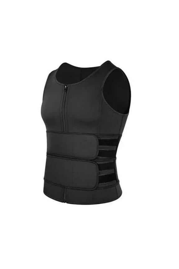 Men's Sauna Waist Trainer Vest Sweat Vest with Trimmer Belt Workout Tank Top Body Shaper,Men Body Shaper Waist Trainer Double Belt,Black,M