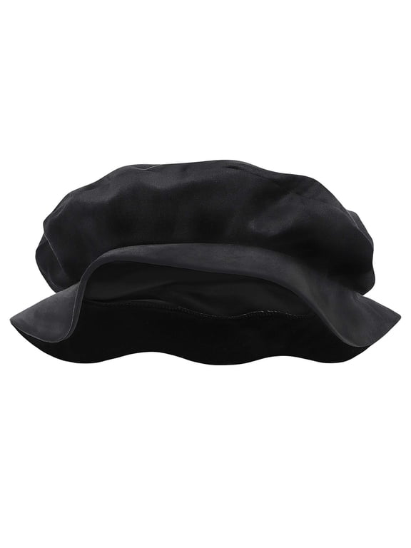 Men’s Solid Velvet Renaissance Slouchy Tudor Flat Cap, Vintage Muffin Crown Costume Headwear for Medieval Themed Events Black