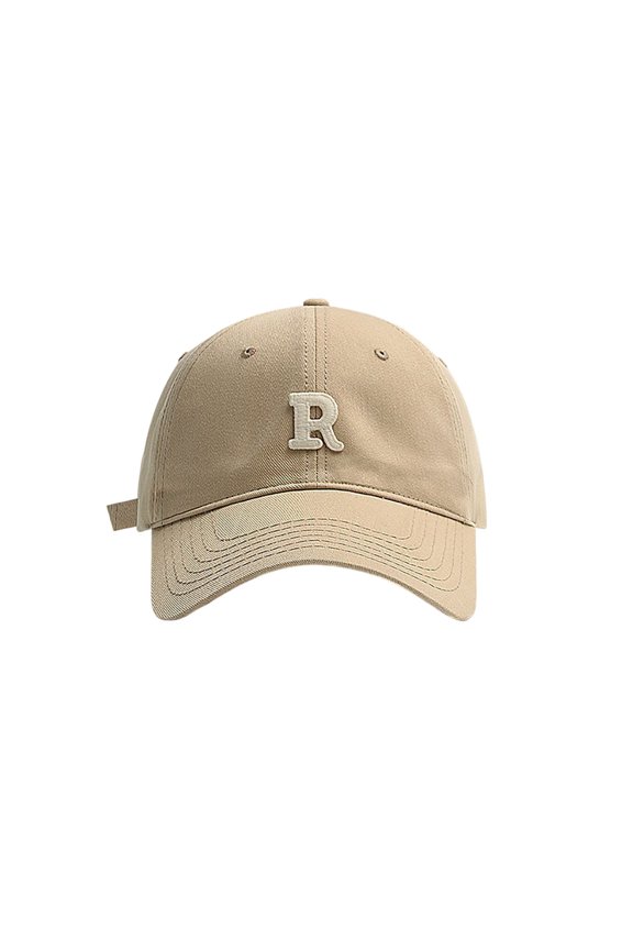 Men's Vintage Letter R Embroidered Soft Top Baseball Cap, Casual Curved Brim Sun Hat for Daily Commute & Outdoor Walks Khaki
