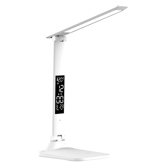 PRINxy New LED Electronic Clock Desk Lamp Foldable Rechargeable Reading Lamp 3 Grades Of Colour Temperature Adjustment Infinitely Dimmable Desk Lamp With Temperatu White