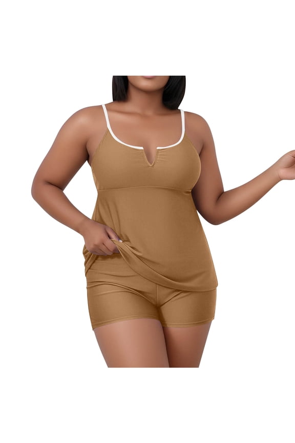 Plus Size Women's Summer Ribbed One‑Piece Swimsuit Mesh Panel Tummy Control Bathing Suit For Beach Vacation Pool Party Khaki XXL