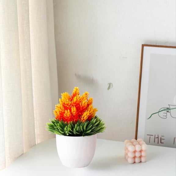 PRINxy Simulation Potted Plastic Artificial Flowers Simulation Flower Bonsai Living Room Dining Table Flower TV Cabinet Coffee Table Decoration Ornaments Orange