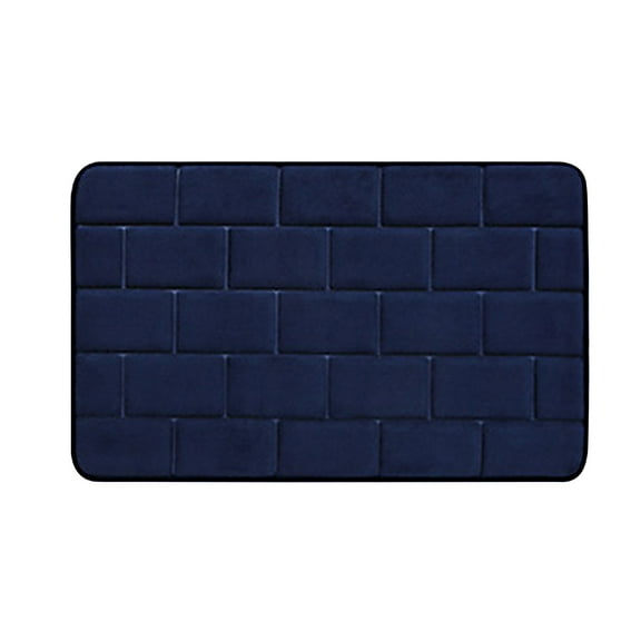 PRINxy Thick Striped Memory Foam Bath Rugs,Soft Absorbent Velvet Bathroom Mats,Non-slip Bottom ,Machine Washable Bathmat,Carpet Rug Room Decoratio For Washing Dark Blue