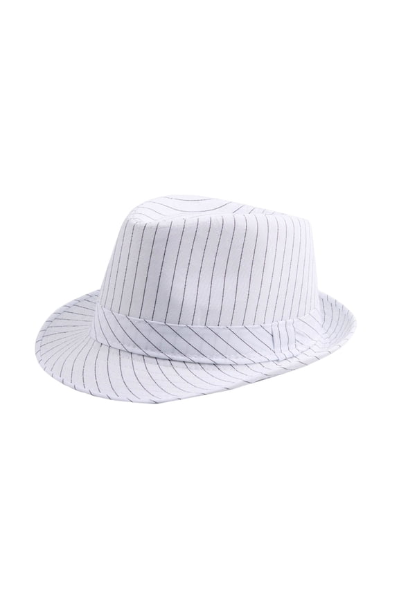 Unisex Classic Striped Fedora Hat, Lightweight Breathable UV Protective Sun Cap for Business Party Daily Casual Outdoor Wear White