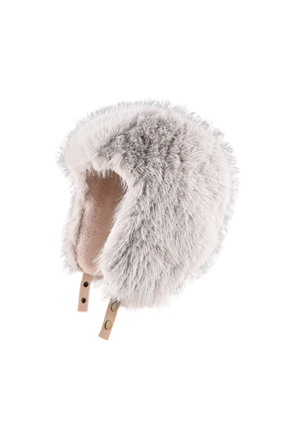 Unisex Full Plush Faux Fur Trapper Hat, Windproof Fleece Lined Adjustable Ear Flap Cap for Cold Weather Outings & Ski Trips Gray
