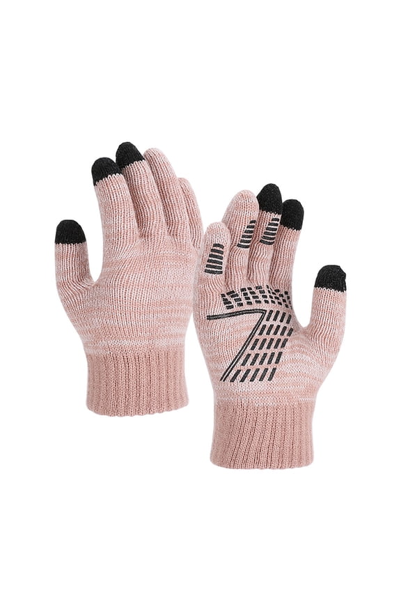 Unisex Heather Striped Knit Touch Gloves, Ribbed Cuff Warm Insulated Accessory For Cold Season Daily Walks Pink